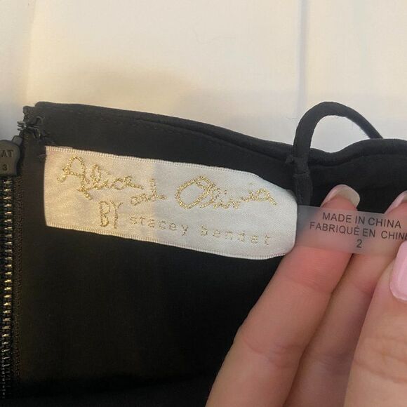 Alice + Olivia Black Milany Spaghetti Strap Ostrich Feather Party Dress - Picture 7 of 13